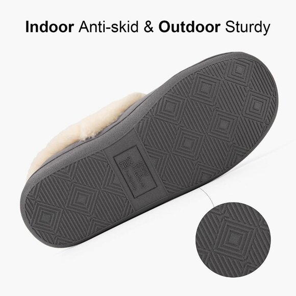 Women's Warm Winter Gray Velvet Fuzzy Collar House Slippers Bootie Shoes - Picture 5 of 6